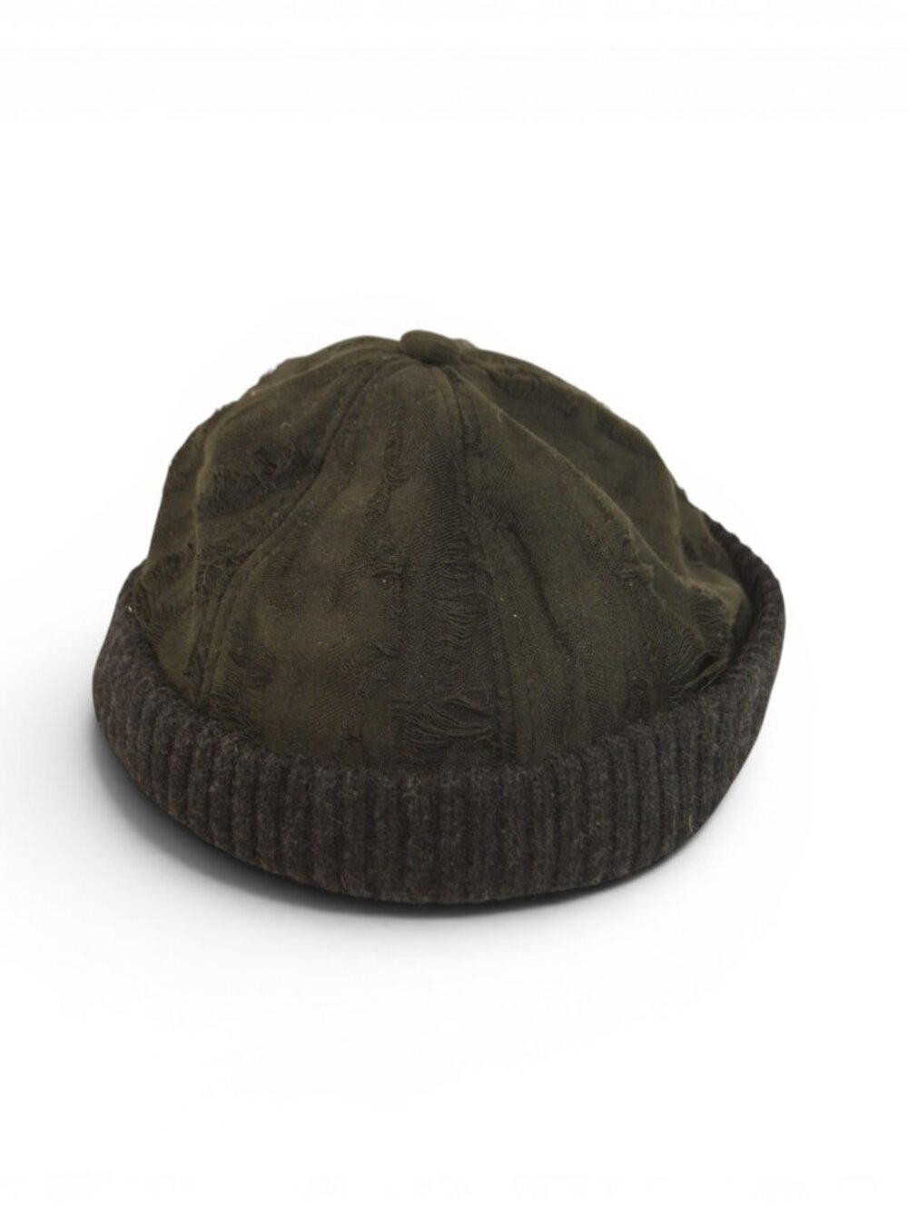 Vintage Black Distressed Skull Cap Beanie Watch Cap Rolled Brim Grunge Hat